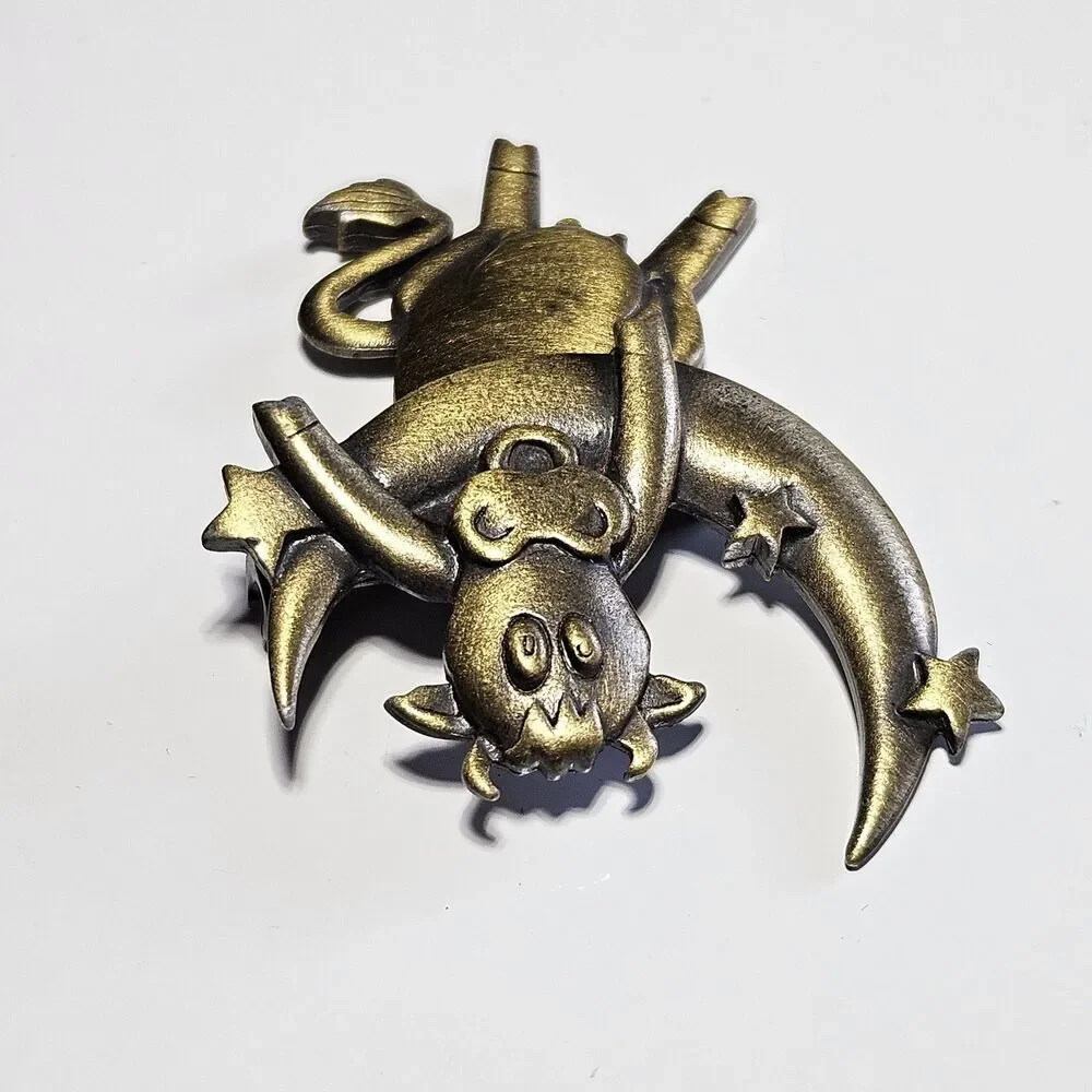 JJ Jonette Brooch Cow Jumped Over The Moon Cow Articulated Gold Bronze Tone